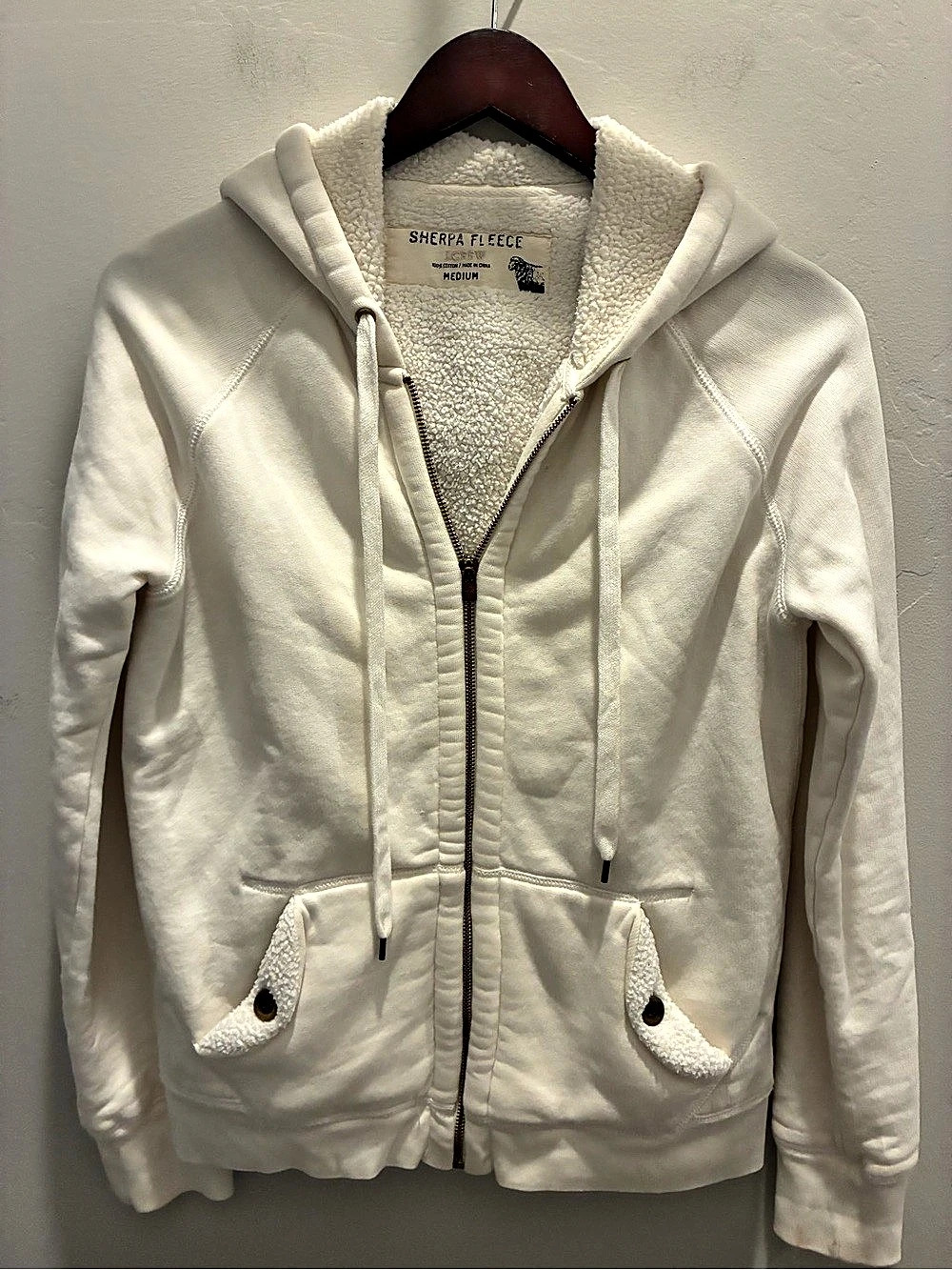 J.Crew Sherpa Fleece Zip Hoodie White Medium